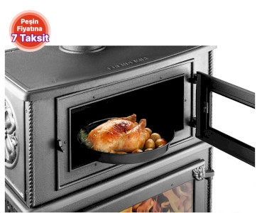 Üç Camlı Fırınlı Döküm Şömine Soba